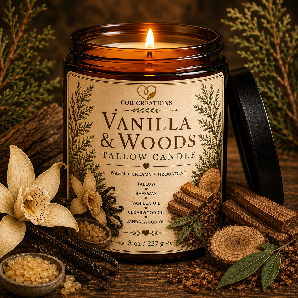 Vanilla & Woods Tallow Candle